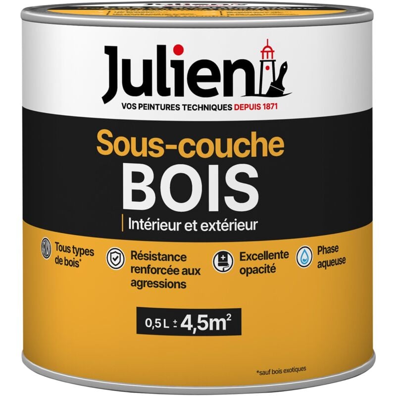 Sous-Couche pour Bois Intérieur/Extérieur - Excellente adhérence et opacité, formule microporeuse - Mat Blanc 0,5L