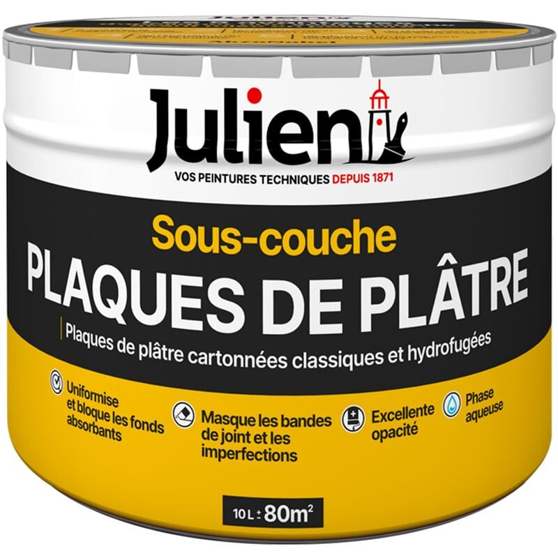 Sous-Couche Pour Plaques De Plâtre Cartonnées - aspect Mat Blanc 10L Julien