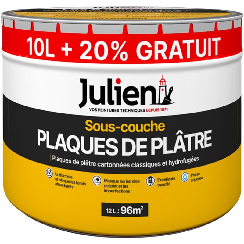 Sous-Couche Pour Plaques De Plâtre Cartonnées - aspect Mat Blanc 12L Julien