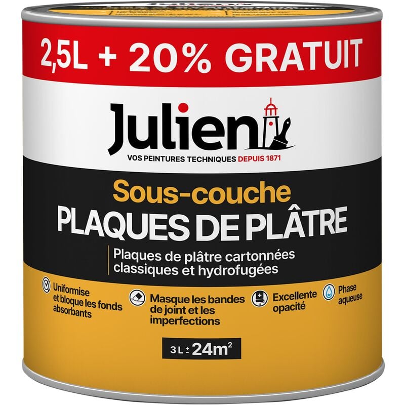 Sous-Couche Pour Plaques De Plâtre Cartonnées - aspect Mat Blanc 3L Julien