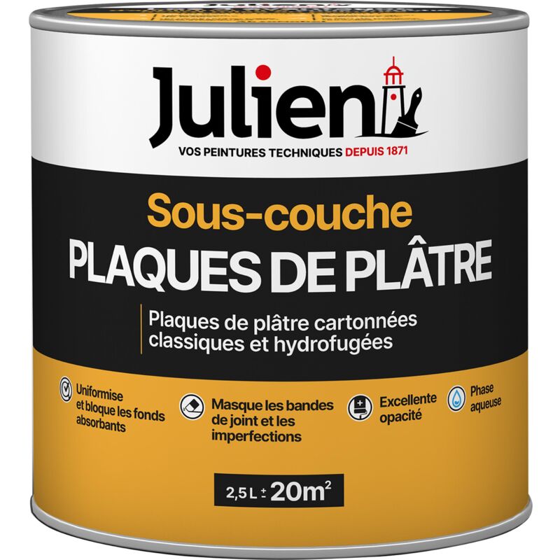 Sous-Couche Pour Plaques De Plâtre Cartonnées - aspect Mat Blanc 2,5L Julien