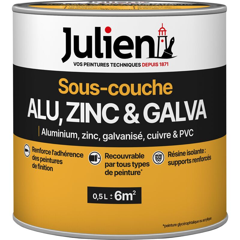 Julien - Sous-Couche Pour supports en Alu, Zinc, Cuivre, Galvanisé - aspect Mat Blanc 0,5L
