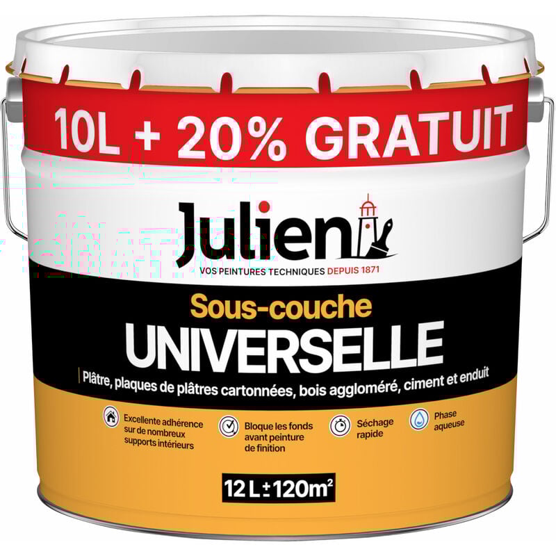 Sous-Couche Universelle avant peinture - aspect Mat Blanc 10L + 20% gratuit - Julien