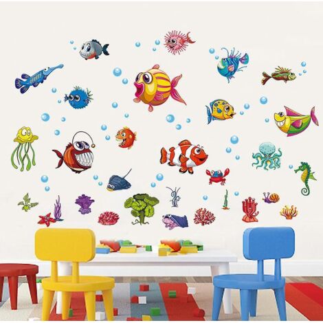 sous La Mer Stickers Muraux Enfant Animaux Marins Dauphin Poisson Autocollant Dcoration Murale Pour Chambre Enfants Bb Ppinire Salle De Bain