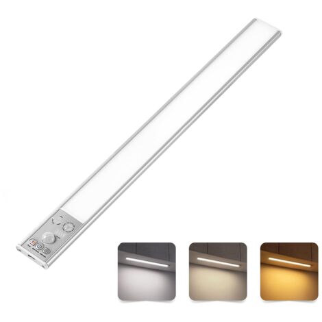 Sous l'éclairage du cabinet LED Lumière de capteur de mouvement Armoire intérieur Lumières rechargeables Lumières dimmables activées à batterie avec 3 températeurs de couleur pour escalier de cuisine