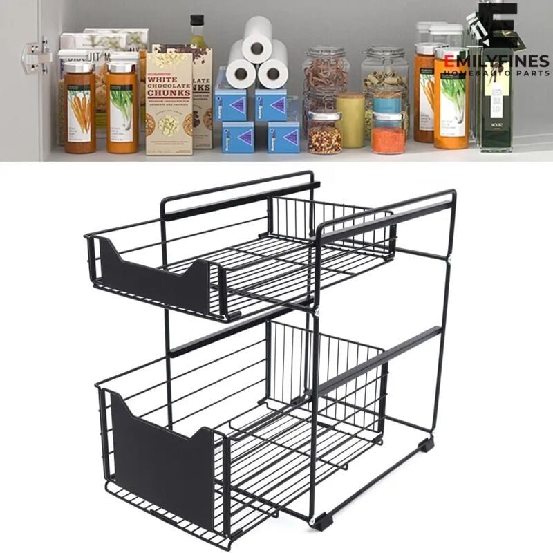 Sous l'évier Étagère 2 étages Évier Cuisine Salle de bains Organisateur Métal