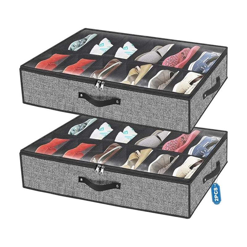 sous Lit pour Range Chaussures Lot de 2,Boîte à Chaussures pour 24 Paires de Bottes Boîte de Rangement pour Literie avec Couvercle Transparent 29,3 x