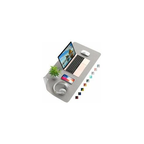 Sous main bureau, Tapis de bureau,tapis de souris, en cuir double face ,Imperméable,Antiderapent ,protege votre bureau et ordinateur (Gris / Gris clair, 80X40)
