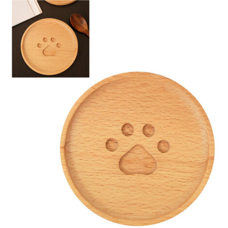 Sous-main de Table Bois Blocage Thermique Antidérapant Design Paw Rond pour Mug Café Tasse [Sous-main][Dessous de Verre][Pad] Matériel Hêtre Naturel 80g