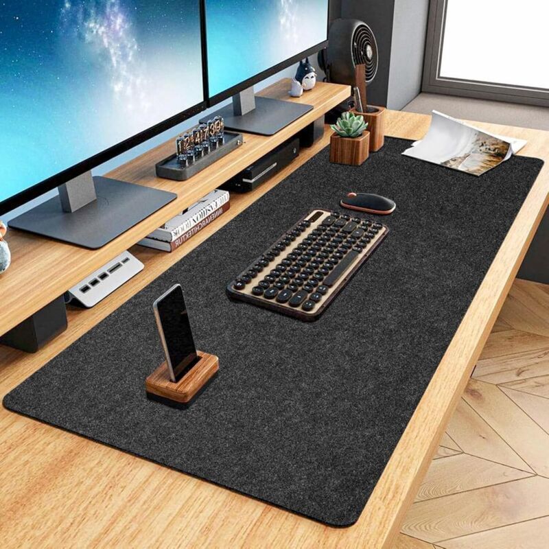 Sous-main en feutre - 100 x 50 cm - Grand tapis de souris - Antidérapant - Pour bureau et maison - Protection de bureau - Gris foncé