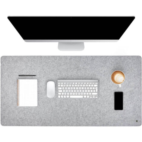 Sous-main en Feutre Épais 900 x 400 mm, Tapis de Bureau et Tapis de Souris Antidérapant, Gris Clair