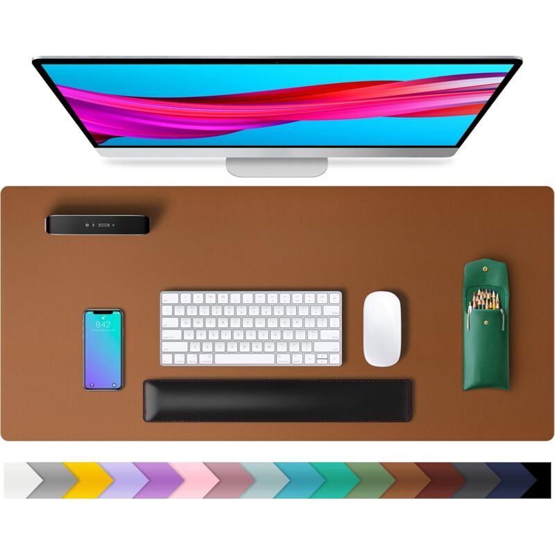 SNQ - Sous-main, tapis de bureau en cuir pu, tapis de souris, protection de bureau antidérapante, bloc-notes de bureau étanche pour le bureau et la