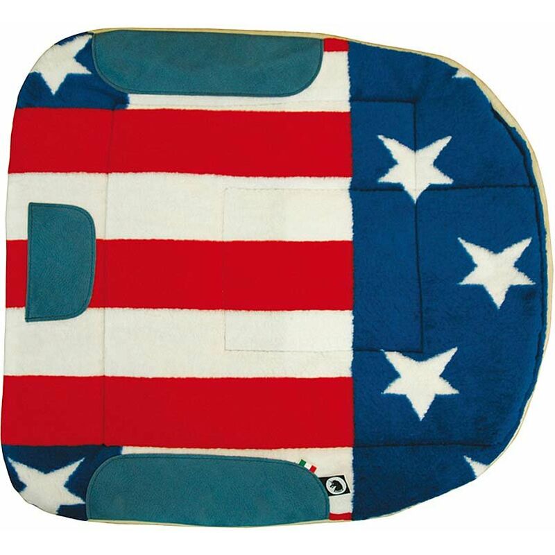 Sous-selle drapeau américain en tissu polaire à l'extérieur et pure laine à l'intérieur avec rembourrage et renforts en cuir.