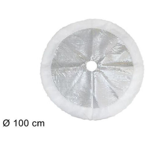 Sous Tapis De Noël Jupe Housse 100 Cm Argent à Pois Blanc Fourrure