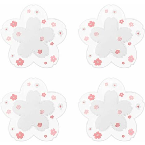 Sous Verre, Dessous Verre, 4 Pièces Dessous Verre Vinyle, Fabriqué En Pvc , Antidérapant, Isolation Thermique, Forme De Fleur De Cerisier (115 X 115Mm, Blanc)