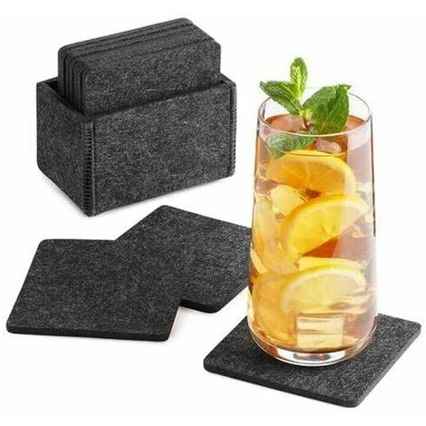 Sous-verre en feutre square pour verres - Lot de 8 boîte incl. - dessous de verre design gris pour boissons, tasses, bar, verre - Sous-verre en feutre de table Premium -Versailles