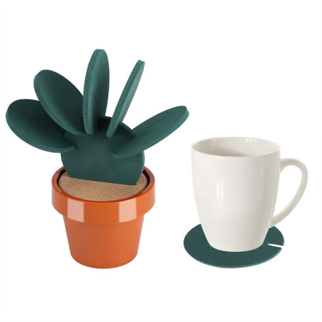 Sous-verre isolant décoratif en forme de cactus en pot pour table et bureau