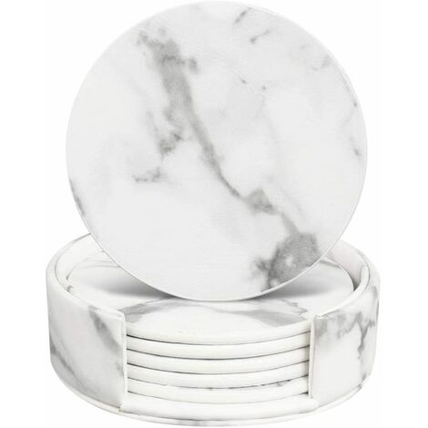 Sous-verres en cuir, ensemble de 6 sous-verres en verre, sous-verres en marbre pour boissons, bar, tasses, café, bière