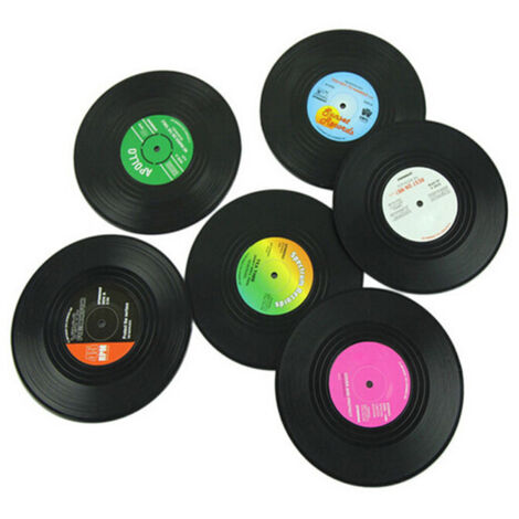 Sous-verres, ensemble de 6 sous-verres, disques vinyles, style vintage, antidérapants, blocs CD, maniques pour assiettes, café et boissons