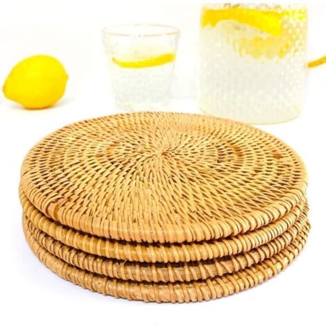 Sous-verres - Fait à la main - Rotin - Antidérapant - Durable - Résistant à la chaleur - 18 cm