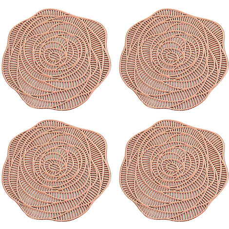 Sous-verres Lot de 4 napperons ronds en PVC pressé Rose Tapis de table à manger Centre de table à mangerOr rose