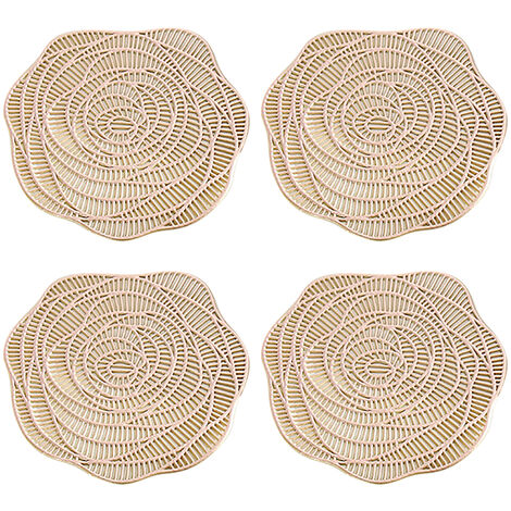 Sous-verres Lot de 4 napperons ronds en PVC pressé Rose Tapis de table à manger Centre de table doré