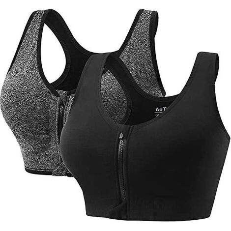 Sous-vêtements de sport pour femmes XL avec coussinets amovibles et soutien-gorge push-up à fermeture éclair sur le devant pour le yoga, le fitness et le jogging (lot de 2)