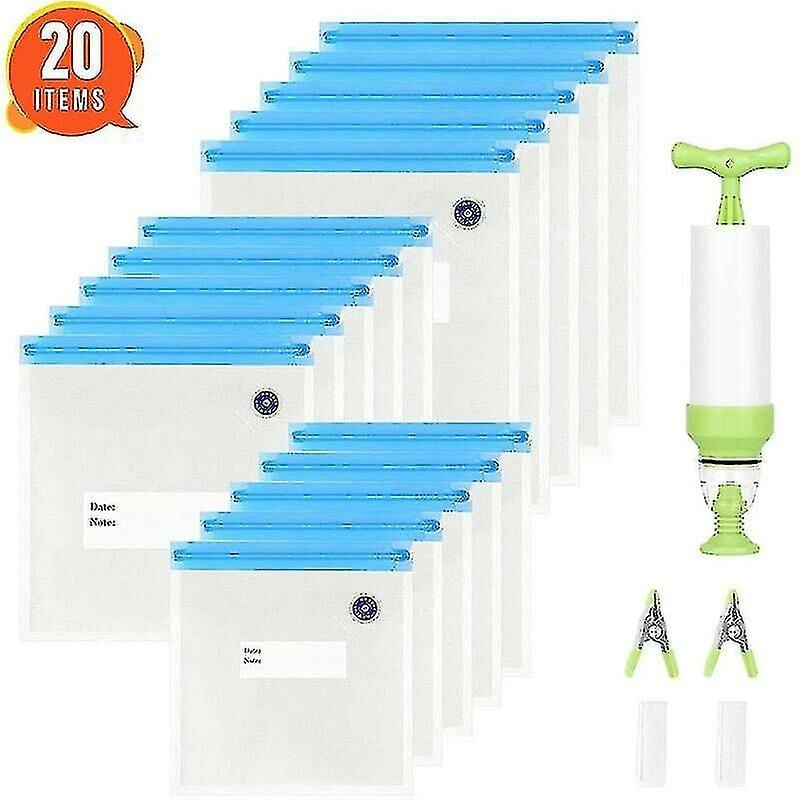 Sous Vide Bags 15 Reusable Vacuum Food Storage Bags For Anova And Joule Cookers - 3 Sizes Sous Vide Bag Kit With Pump - 3 Sealing Clips For Food Stora