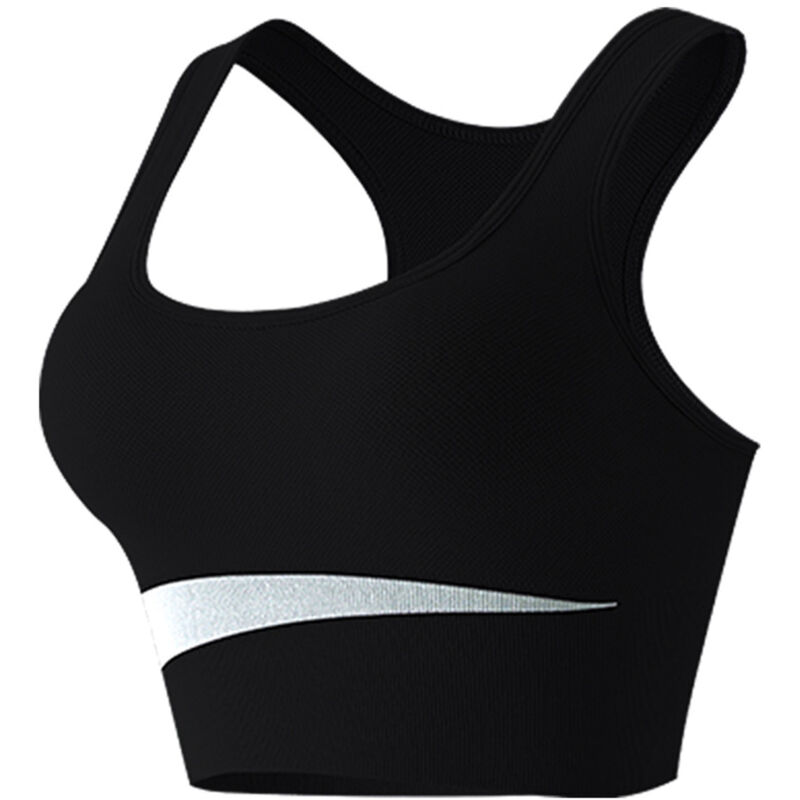 Soutien-gorge de sport en nylon respirant, confortable pour la course et le gym, avec armatures en U pour femmes - Noir Taille M