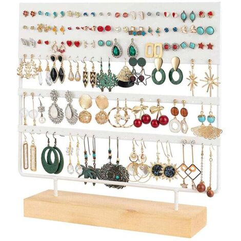 Soutiende boucle d'oreille Présentoir à 3 niveaux Porte-goujon d'oreille Organisateur de bijoux Porte-boucle d'oreille 144 trous avec socle en bois Soutiende présentoir pour femmes Filles Cadeau Porte