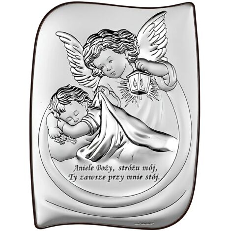 Souvenir del battesimo Immagine in argento per il battesimo con angelo custode 6473S 9,5 x 13 cm