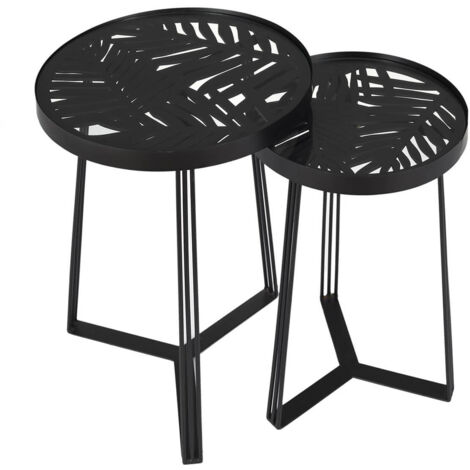 SOVA - Tables Gigognes Noires Motif Feuilles