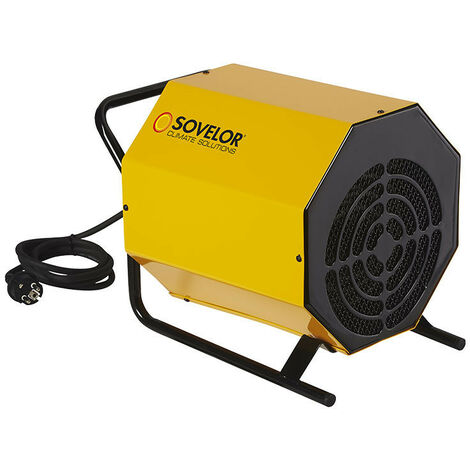 Sovelor – Chauffage de chantier électrique 3,3 kW – Débit d'air 360 m³/h – Thermostat intégré pour zones confinées – Portable et robuste