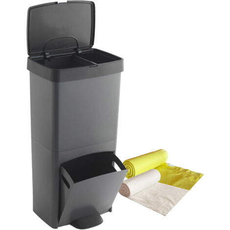SP BERNER Pack Cubo de basura o reciclaje 70L, VERTICAL, 2 Compartimentos, Papelera residuos, 76 cm, fácil gestión, INCLUYE bolsas de basura adaptadas (10L + 3