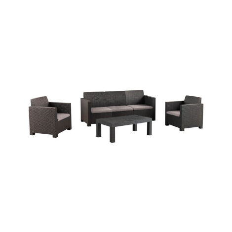 SP Berner - Set de Muebles de Jardín y Terraza Diva Belice Color Grafito - Sofá 3 Plazas, 2 Sillones y Mesa de Centro - Fabricado en España con Plástico Reciclado