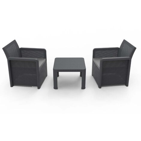 SP Berner - Set de Muebles de Jardín y Terraza Nassau Tete a Tete Color Grafito - 2 Sillones y Mesa de Centro con Almacenaje - Fabricado en España con Plástico Reciclado