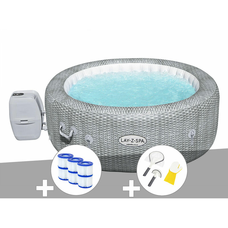 Bestway - Kit spa gonflable Lay-Z-Spa Honolulu rond Airjet 4/6 places + 6 filtres + Kit de nettoyage