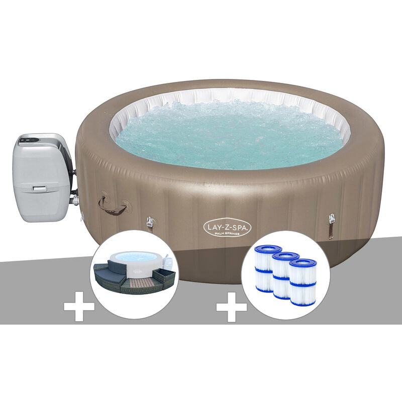 Kit spa gonflable Bestway Lay-Z-Spa Palm Springs rond Airjet 4/6 places + Ensemble mobilier + 6 filtres