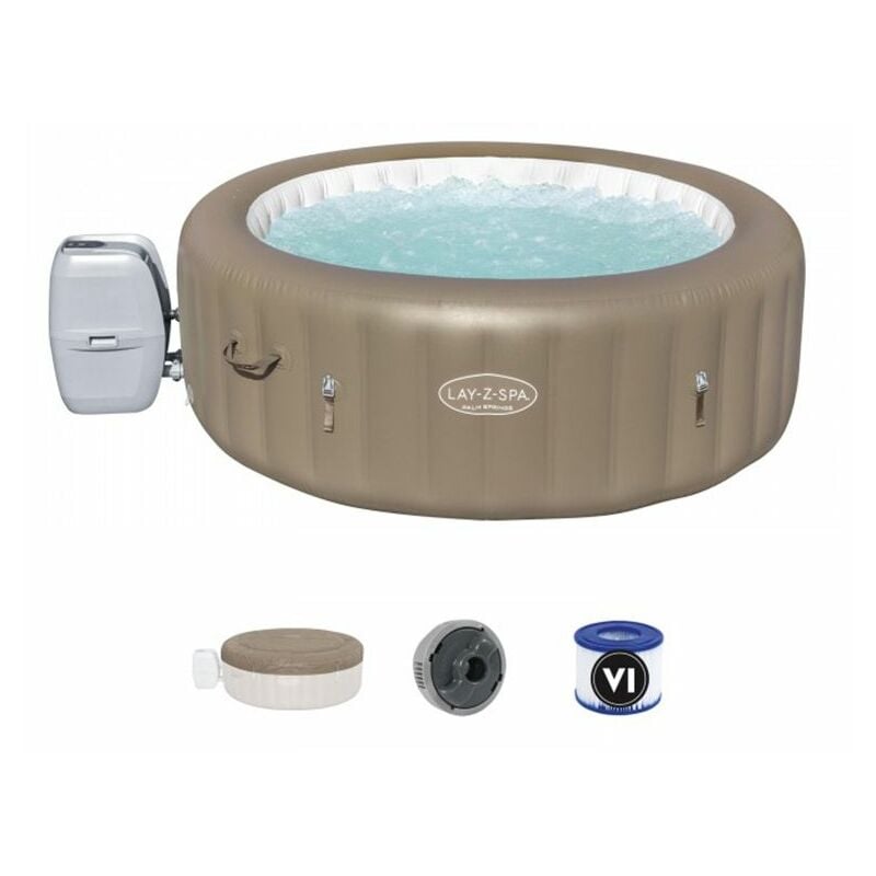 Spa gonflable Bestway 60017 Lay-Z-Spa® Palm Springs Airjet™ rond 6 personnes, système de massage, utilisation toute l'année, diffuseur ChemConnect
