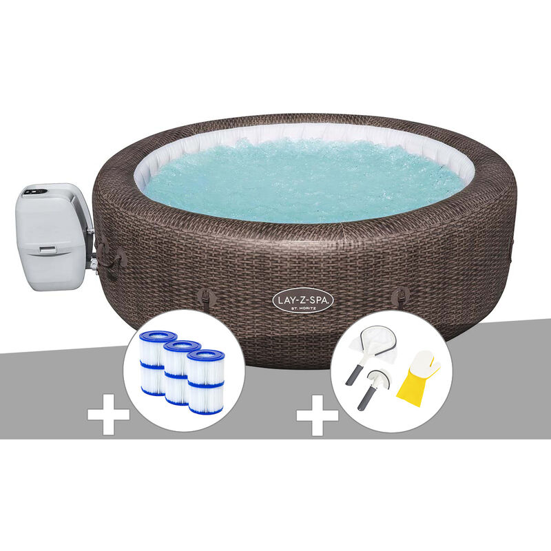 Bestway - Kit spa gonflable Lay-Z-Spa St Moritz rond Airjet 5/7 places + 6 filtres + Kit de nettoyage