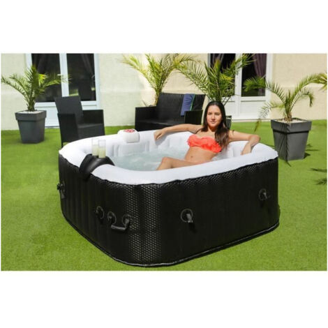 Spa gonflable carré 4 personnes – 130 micro-jets – Température jusqu'à 40 °C – Polyester laminé renforcé – Installation hors-sol – Sunspa