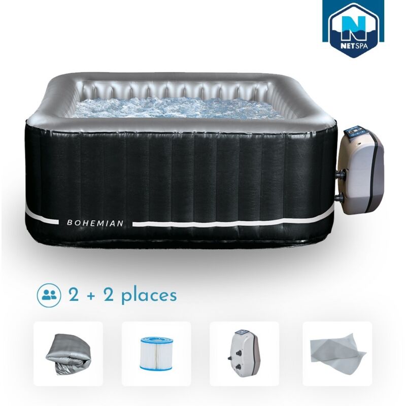 Netspa - spa gonflable carré Bohemian - 2+2 places - Triple fonction - 158x158x70 cm - 100 buses d'air