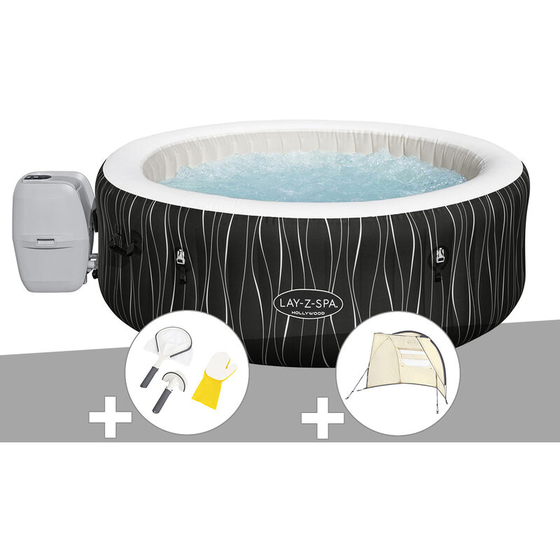 Bestway - Kit spa gonflable Lay-Z-Spa Hollywood rond Airjet 4/6 places + Kit de nettoyage + Auvent