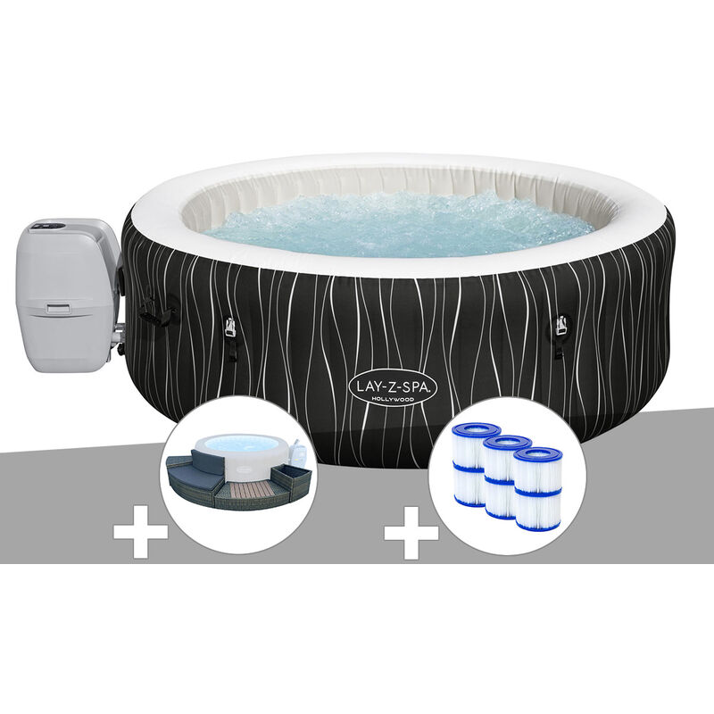 Bestway - Kit spa gonflable Lay-Z-Spa Hollywood rond Airjet 4/6 places + Ensemble mobilier + 6 filtres