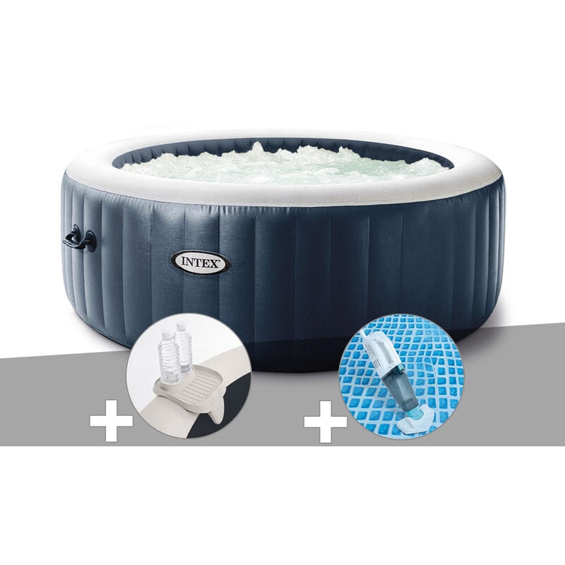 Intex - Kit spa gonflable PureSpa Blue Navy rond Bulles 4 places + Porte-verre + Aspirateur