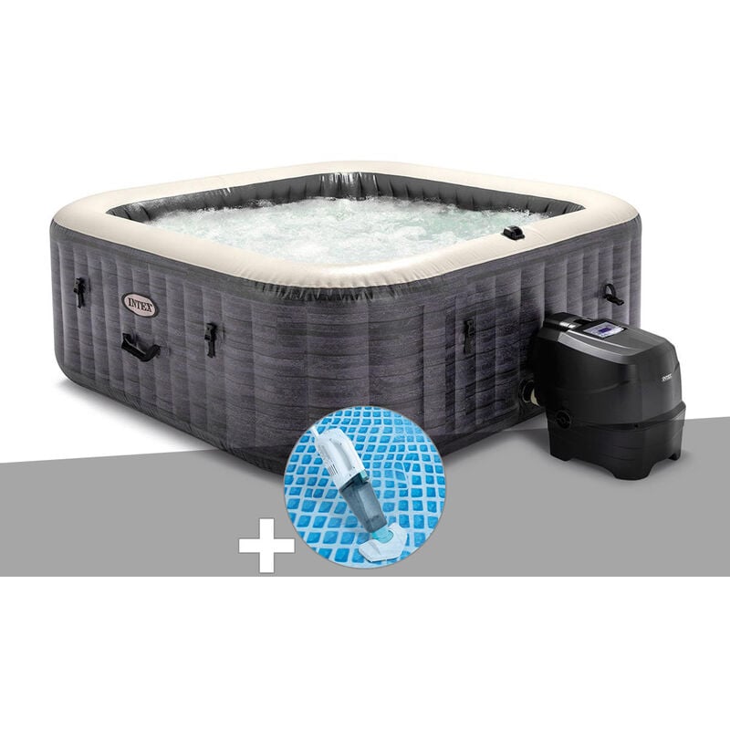 Intex - Kit spa gonflable PureSpa Ardoise carré Bulles 4 places + Aspirateur