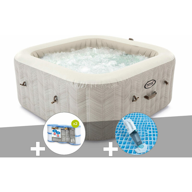 Intex - Kit spa gonflable PureSpa Chevron carré Bulles 4 places + 6 filtres + Aspirateur