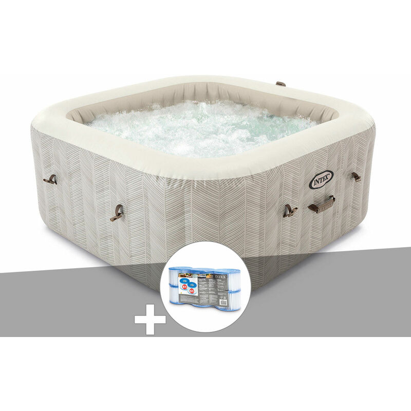Kit spa gonflable Intex PureSpa Chevron carré Bulles 4 places + 6 filtres