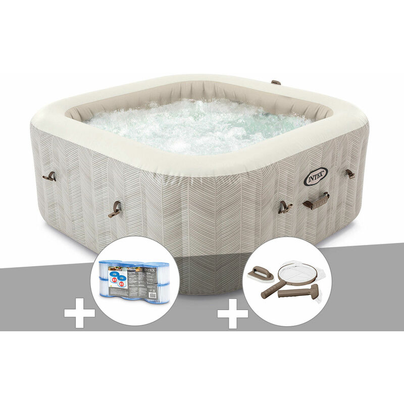 Kit spa gonflable Intex PureSpa Chevron carré Bulles 4 places + 6 filtres + Kit d'entretien