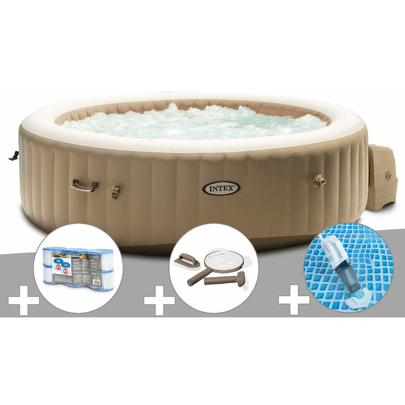 Kit spa gonflable Intex PureSpa Sahara rond Bulles 6 places + 6 filtres + Kit d'entretien + Aspirateur